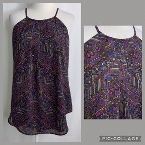 Sanctuary Plum Multicolor Geo Print Spaghetti Strap Lined Tunic Sleeveless Top S